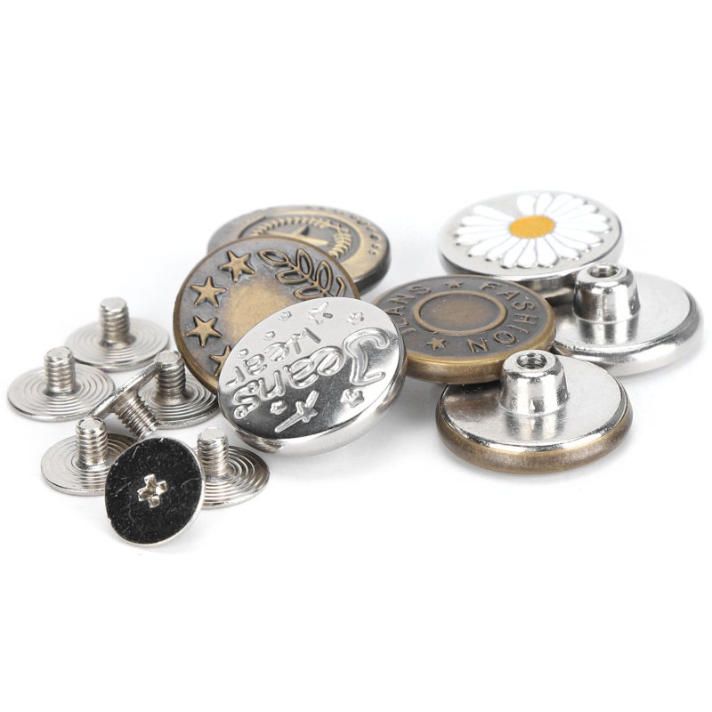 Jeans Buttons Replacement Kit 6-Piece Zinc Alloy No Sewing Adjustable Waistline Buttons - Strong Durable Rust-Proof Detachable Jeans Buttons for Home Craft Use Pants Jackets - Image 5