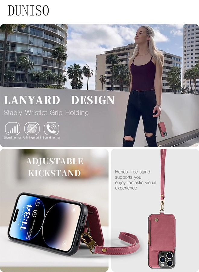 DUNISO iPhone 14 Pro Max 6.7" Leather Wallet Case Credit Card Holder Protective Cover with Hand Starp Anti-fall Anti-fingerprint Phone Cover for Apple 14 Pro Max 5G Phone Case  - Image 5
