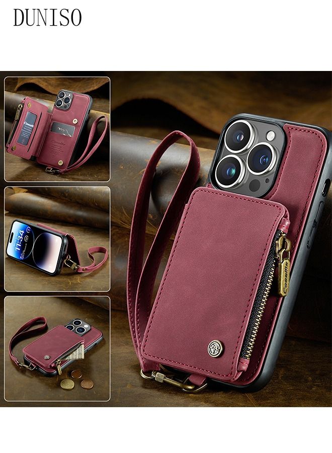 DUNISO iPhone 14 Pro Max 6.7" Leather Wallet Case Credit Card Holder Protective Cover with Hand Starp Anti-fall Anti-fingerprint Phone Cover for Apple 14 Pro Max 5G Phone Case  - Image 2