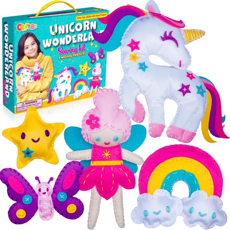 CRAFTSBEE Magical Unicorn Sewing Kit for Girls 7 Create 5 Adorable Felt Animals a Cozy Pillow Fun Easy and Educational DIY Craft - Image 2