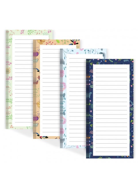 Joyberg Magnetic Notepads for Refrigerator - Flower Design, 50 Sheets Per Pad, 4 Pack Memo Pads for Grocery Lists and To-Dos