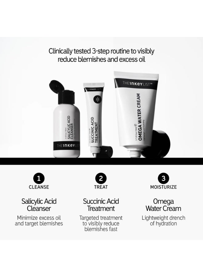 The INKEY List Clearer Skin Routine Set | Salicylic Acid Cleanser 60ml + Omega Water Cream 50ml + Succinic Acid Treatment 15ml + 12 Hydrocolloid Pimple Patches | Acne & Blemish Care Kit - Image 4
