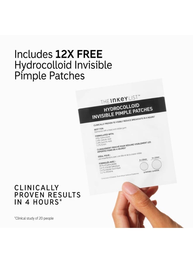 The INKEY List Clearer Skin Routine Set | Salicylic Acid Cleanser 60ml + Omega Water Cream 50ml + Succinic Acid Treatment 15ml + 12 Hydrocolloid Pimple Patches | Acne & Blemish Care Kit - Image 3