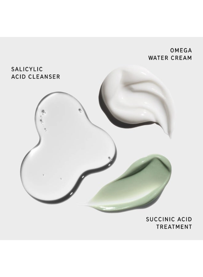 The INKEY List Clearer Skin Routine Set | Salicylic Acid Cleanser 60ml + Omega Water Cream 50ml + Succinic Acid Treatment 15ml + 12 Hydrocolloid Pimple Patches | Acne & Blemish Care Kit - Image 2