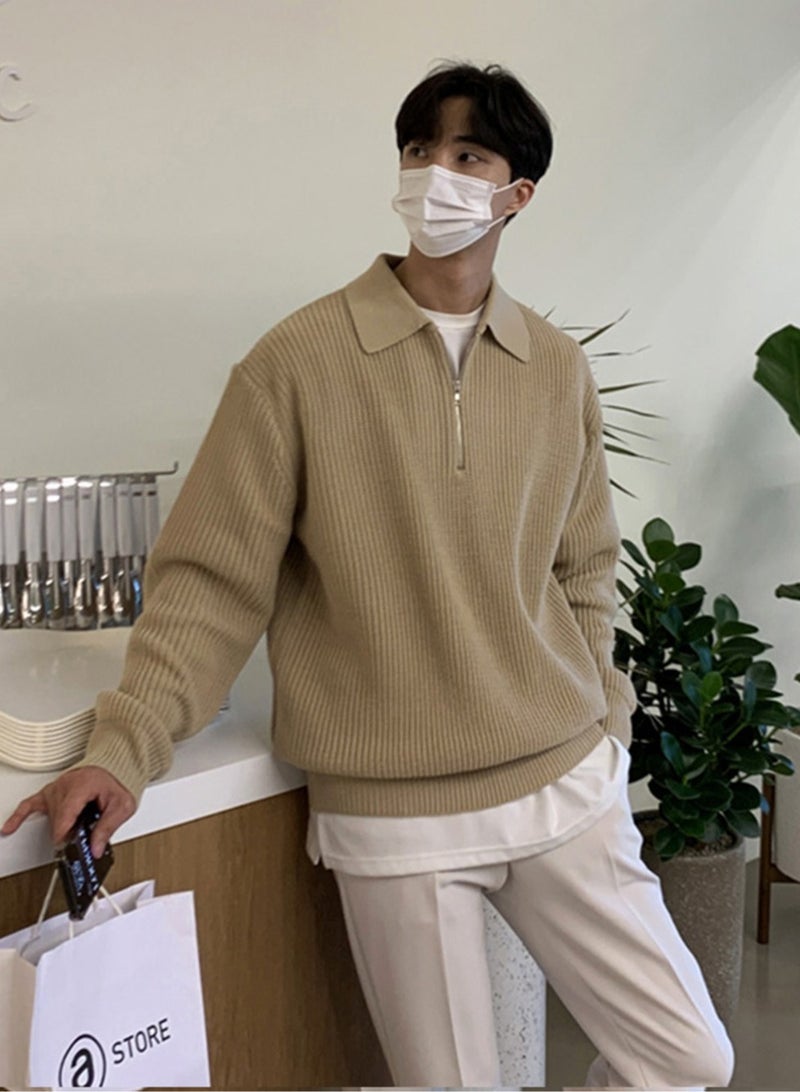 NIBEMINENT Retro Knitted Cable Sweater, Men's Casual Warm Slightly Stretch LapelPullover Sweater For Men Fall Winter  - Image 2