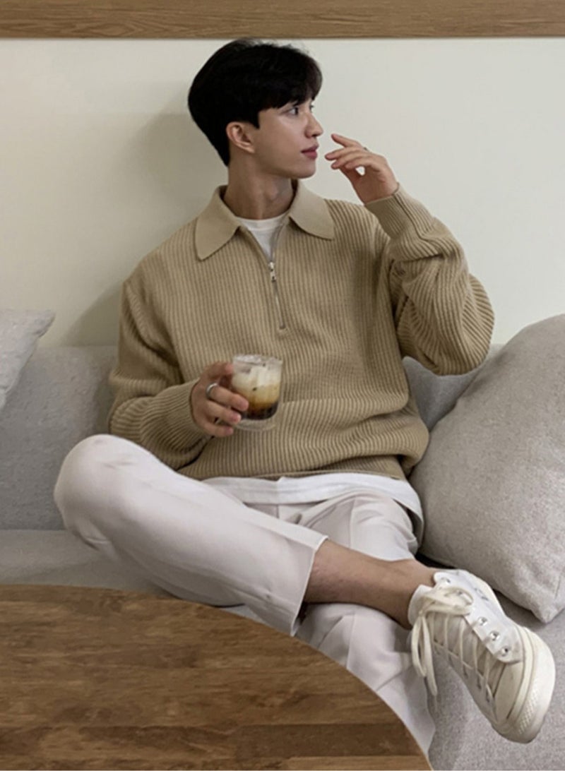 NIBEMINENT Retro Knitted Cable Sweater, Men's Casual Warm Slightly Stretch LapelPullover Sweater For Men Fall Winter  - Image 4