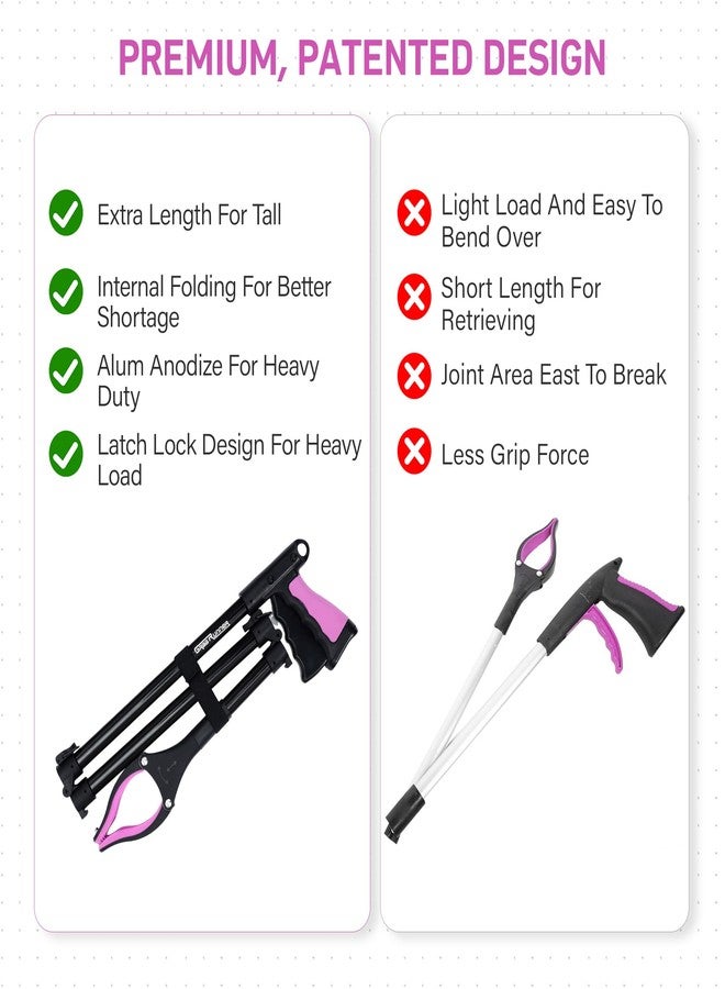 GrabRunner 38" & 44" Grabber Reacher Tool - 2 Pack Foldable Reacher Grabber Pickup Tools with 360° Rotating Jaw for Seniors, Trash Pickup, and Hard-to-Reach Areas, Ergonomic Grip & Lightweight Design（Pink） - Image 5