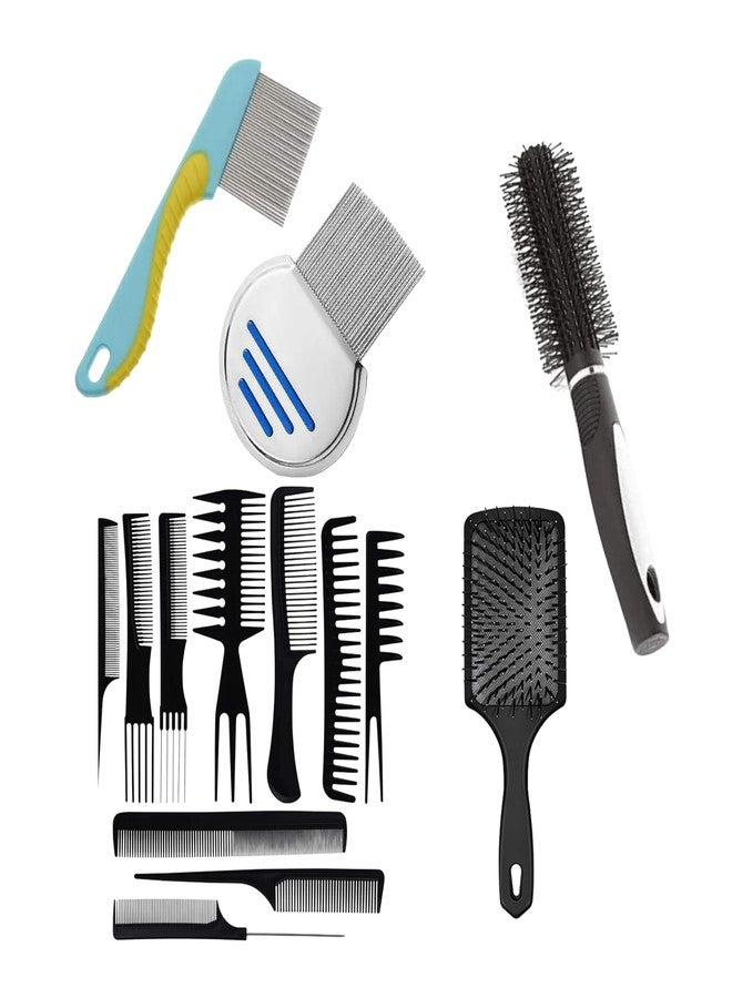 Aasakt Complete Hair Comb Set with Paddle Brush, Round Brush, Lice Comb, and 10 Piece Professional Styling Combs (multicolor) - Image 1