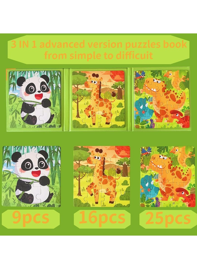 كتاب ألغاز مغناطيسي 3 في 1 متدرج الصعوبة، لعبة تركيب الصور المقطوعة التعليمية لتطوير المنطق مصنوع من مادة ورقية متينة أنه مناسب للأعمار من 3 سنوات فما فوق مثالي للأولاد والبنات -عالم الحيوانات - Image 2