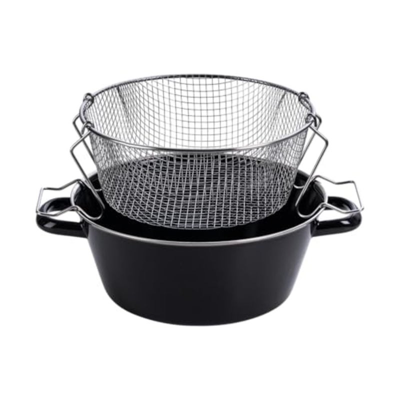 , 0052-022 French fries pan with insert 24, classic black enamel, diameter 24 cm, height 10.5 cm without insert 9.7 cm,enamel, black, induction - Image 1