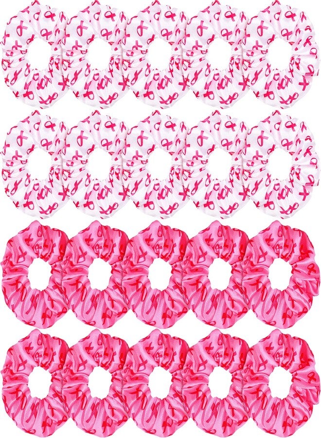 MTLEE 20 Pcs Breast Cancer Awareness Hair Scrunchies Pink Ribbon Soft Hair Ties Bands Ponytail Holder Accessories for Women Breast Cancer Awareness Accessories(Pink, White) - Image 1