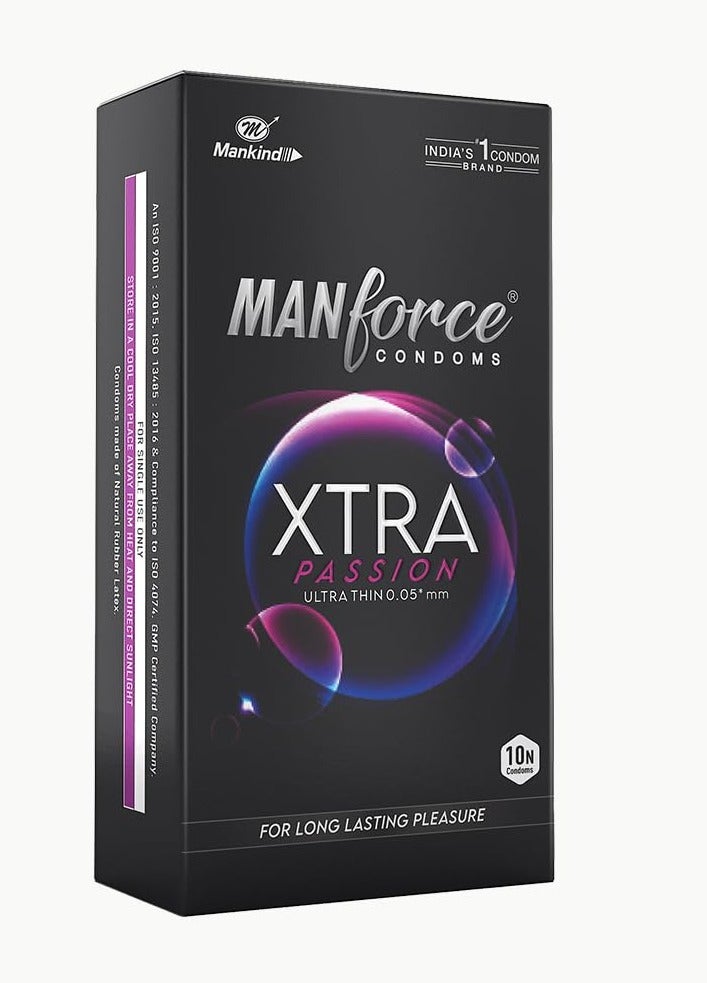 Manforce واقيات ذكرية مانفورس إكسترا باشون فائقة الرقة لتأخير القذف بدون نكهة، 10 قطع - Image 1