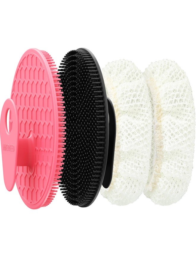 INNERNEED Food-Grade Silicone Body Scrubber Gentle Cleansing Brush with Exfoliating Net Sponge Bath Scrubbing Washcloth Case, More Hygienic and Well Lather (Black+Pink Set) - Image 1