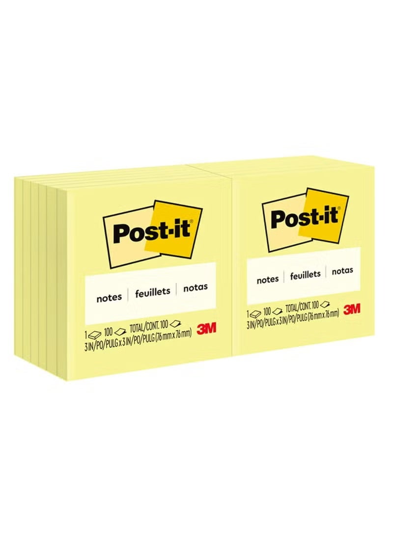 3M 12-Pad Sticky Notes 3x3 Inch Size Yellow - Image 1