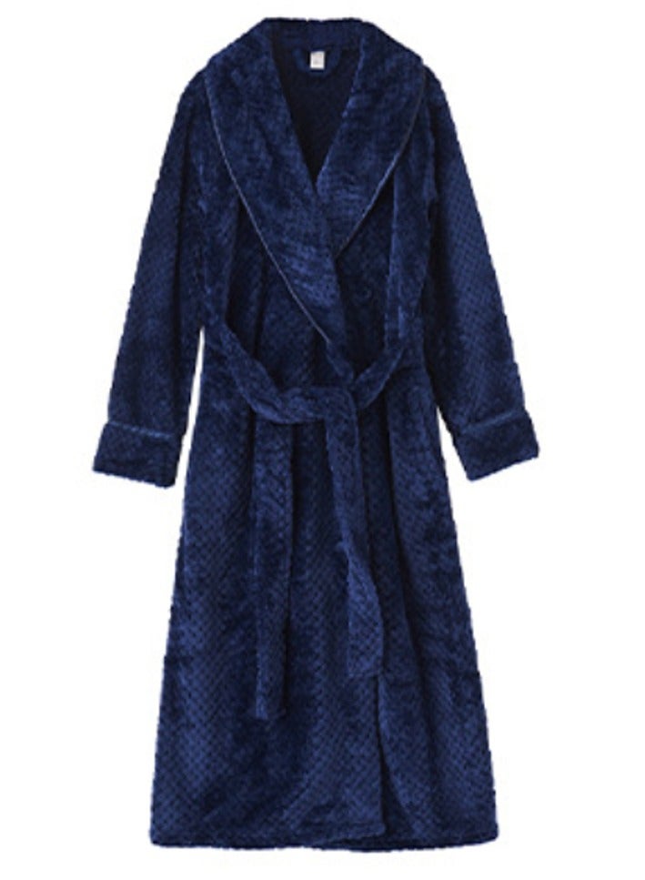إسكدنيا جنس واحد الشتاء طويل سميكة اللباس الليلي اللباس المرجاني الصوف رداء حمام بيجاما البحرية الزرقاء - Image 4