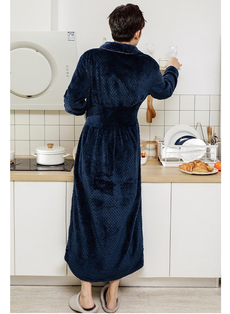 إسكدنيا جنس واحد الشتاء طويل سميكة اللباس الليلي اللباس المرجاني الصوف رداء حمام بيجاما البحرية الزرقاء - Image 3