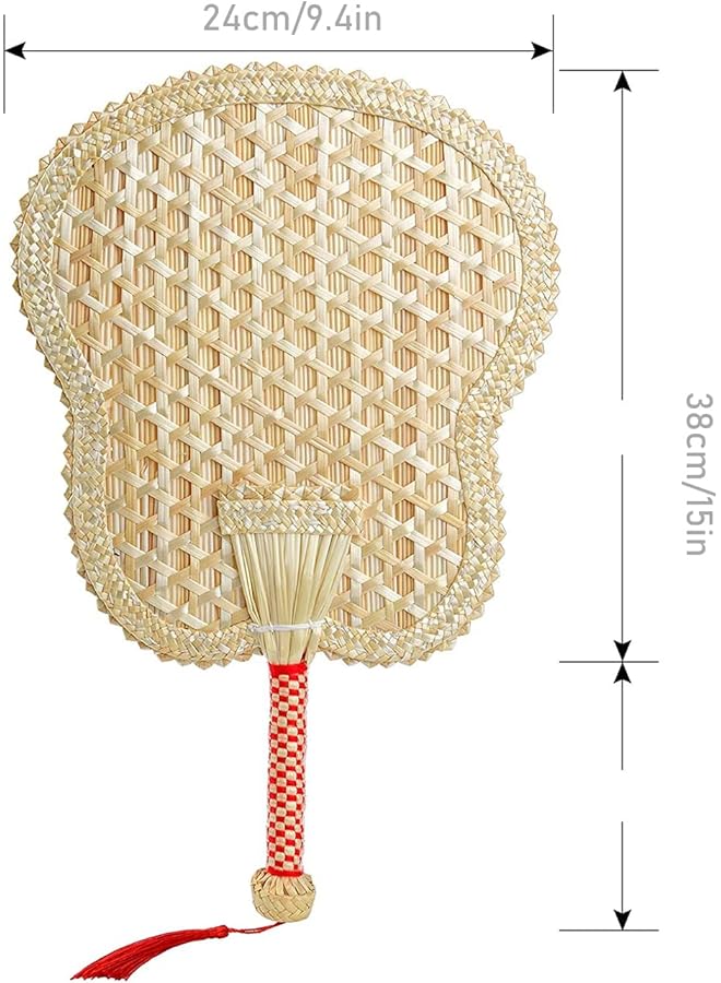 erorex Hand Woven Fan Handheld Wheat Straw Fan Rustic Chinese Manual Fan For Summer Cooling Wedding Palm Home Decoration Diy Decoration Elderly Travel Supplies Personal Use Gift - Image 2