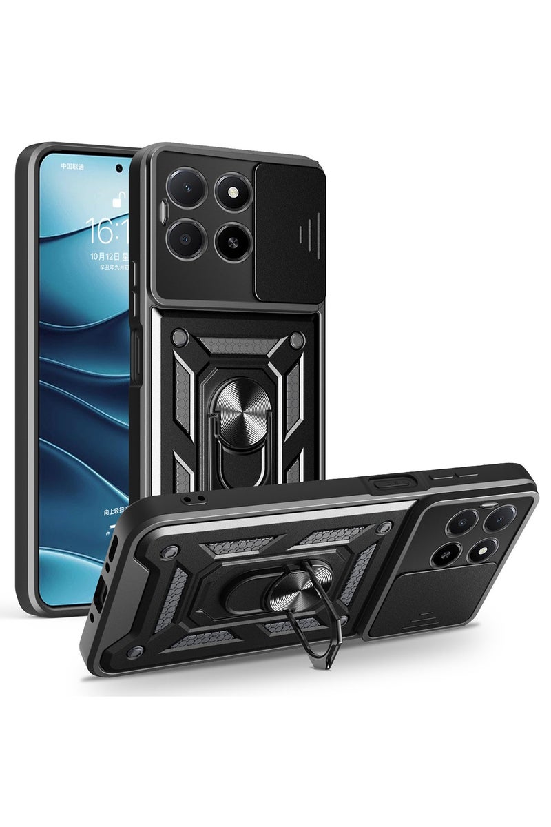 ثلاثة نمور لـ Honor X6c 4G غطاء الحالة, غطاء عدسة الكاميرا الشريحة, حامل الحلقة المغناطيسية مقعد حالة الهاتف الوقائي لـ Honor X6c 4G, أسود - Image 1