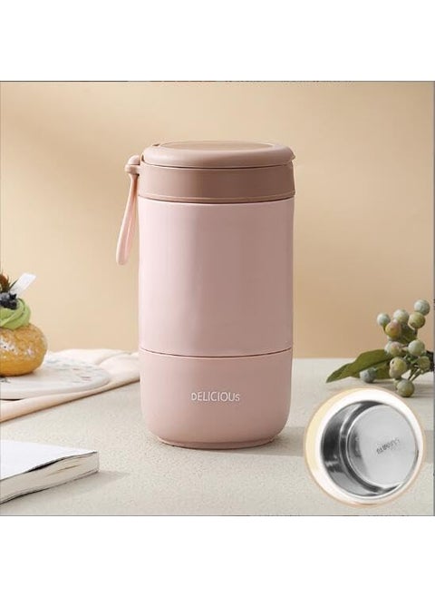 Vrupan Yogurt Holder Cup for Carrying Tazza Cereali with Due Contenitori Separati with Airtight Lid for Work University Travel Picnic and Much More Salmon Red 730ml