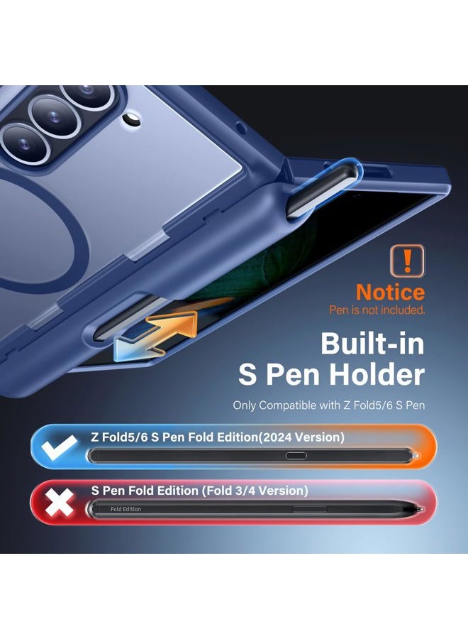 MOBOSI for Samsung Galaxy Z Fold 6 Case [Compatible with Magsafe], [Built-in Kickstand & Hinge Protection & Screen Protector] Full Body Slim Phone Case for Z Fold6 with S Pen Holder, Privacy Blue - Image 5