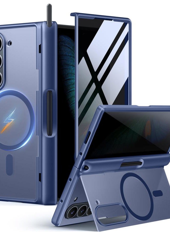 MOBOSI for Samsung Galaxy Z Fold 6 Case [Compatible with Magsafe], [Built-in Kickstand & Hinge Protection & Screen Protector] Full Body Slim Phone Case for Z Fold6 with S Pen Holder, Privacy Blue - Image 1