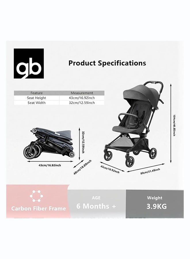 GB FYN Lightweight Baby Stroller (Only 3.9kg) for Infant and Toddler (6 Months to 3 Years), One-Hand Fold Carbon Fiber Stroller for Travel, 5-Point Safety Harness - Image 2