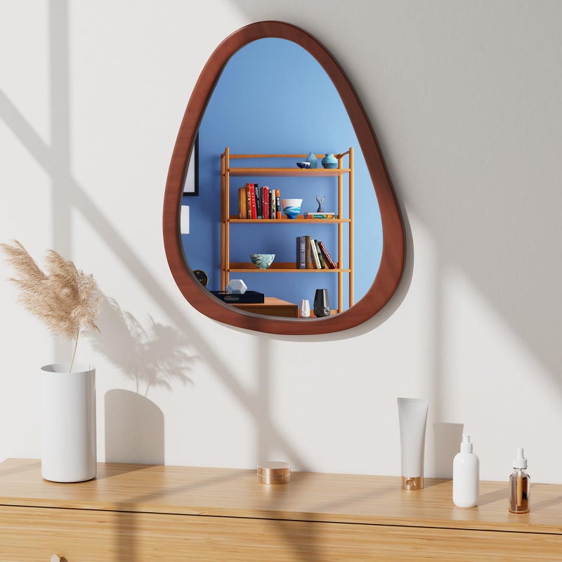 CFYLO 225 x 175 Irregular Mirror Wall Mirror Wood Frame Asymmetrical Decorative Wall Wooden Mirror for Living Room Bedroom Entryway Bathroom Hallway Home Decor