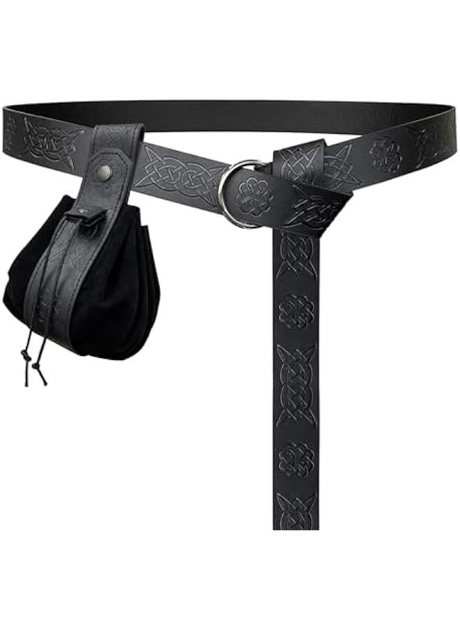 Generic Medieval O Ring Belt with Portable Drawstring Pouch, Retro Renaissance Faux Leather Belt and Purse Set for LARP - Image 1