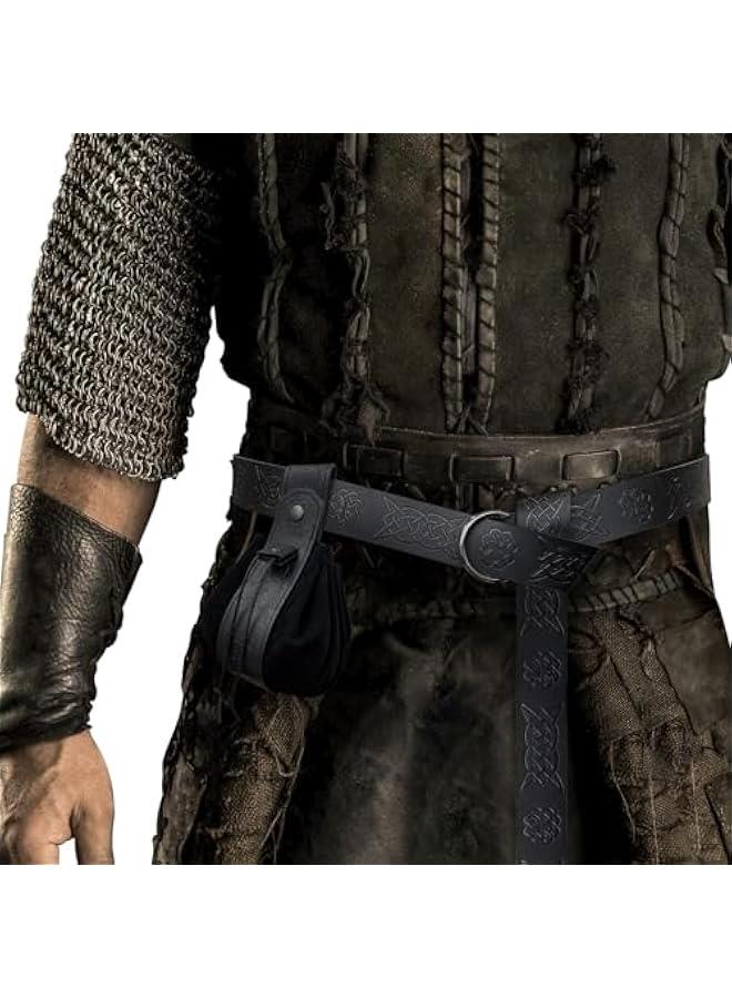 Generic Medieval O Ring Belt with Portable Drawstring Pouch, Retro Renaissance Faux Leather Belt and Purse Set for LARP - Image 2