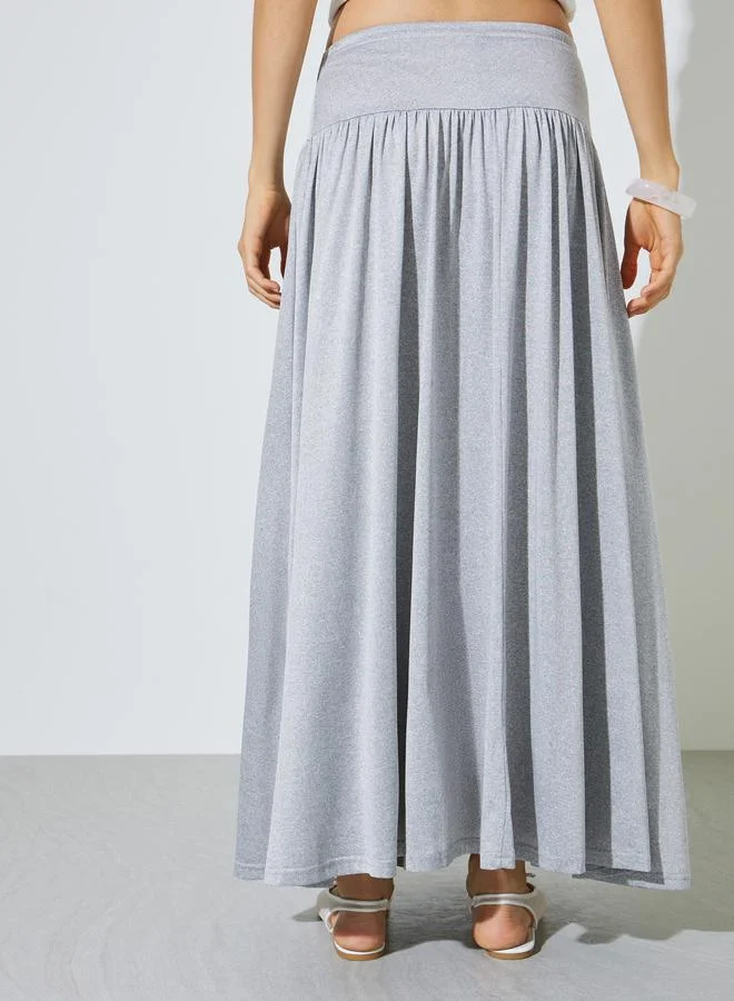 Styli  Grey Solid A-Line Maxi Skirt for Women | Best Price UAE