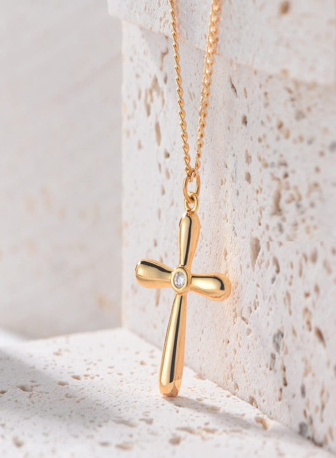 Fettero Cross Necklace Faith Pendant 14K Plated Dainty Chain Minimalist Simple Tiny God Lords Prayer Religious Jewelry, 1" * 0.6" (pendant), 20" (chain length), Metal, Cubic Zirconia - Image 4