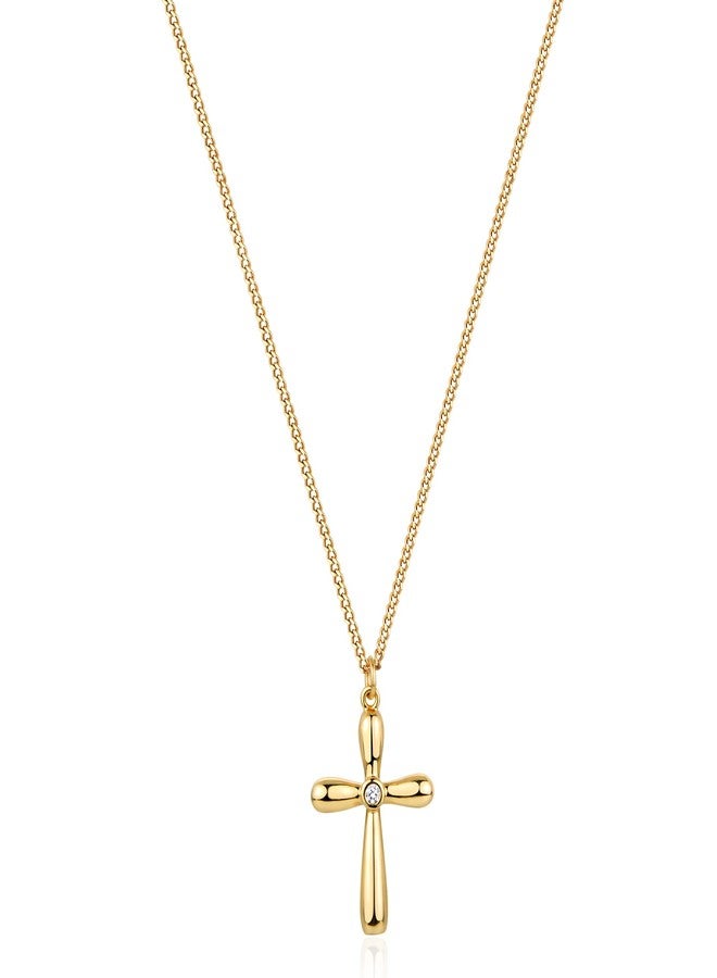 Fettero Cross Necklace Faith Pendant 14K Plated Dainty Chain Minimalist Simple Tiny God Lords Prayer Religious Jewelry, 1" * 0.6" (pendant), 20" (chain length), Metal, Cubic Zirconia - Image 1