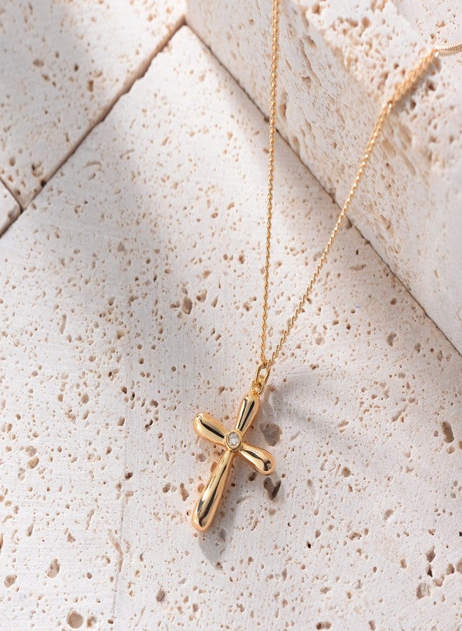 Fettero Cross Necklace Faith Pendant 14K Plated Dainty Chain Minimalist Simple Tiny God Lords Prayer Religious Jewelry, 1" * 0.6" (pendant), 20" (chain length), Metal, Cubic Zirconia - Image 5