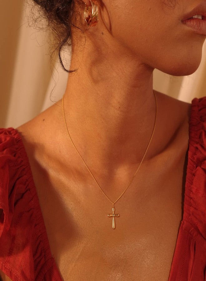 Fettero Cross Necklace Faith Pendant 14K Plated Dainty Chain Minimalist Simple Tiny God Lords Prayer Religious Jewelry, 1" * 0.6" (pendant), 20" (chain length), Metal, Cubic Zirconia - Image 3