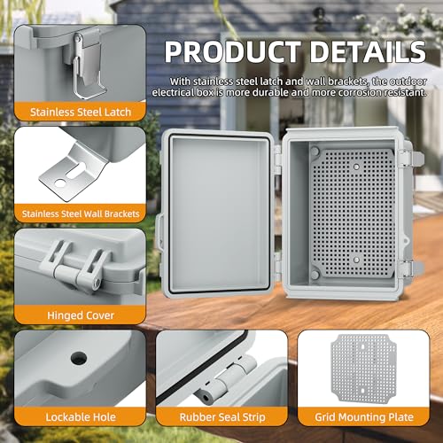 Joinfworld Outdoor Electrical Box Waterproof Junction Box Plastic Outdoor Weatherproof Electrical Enclosure Box Outside 8.7x6.7x4.3 - Image 4