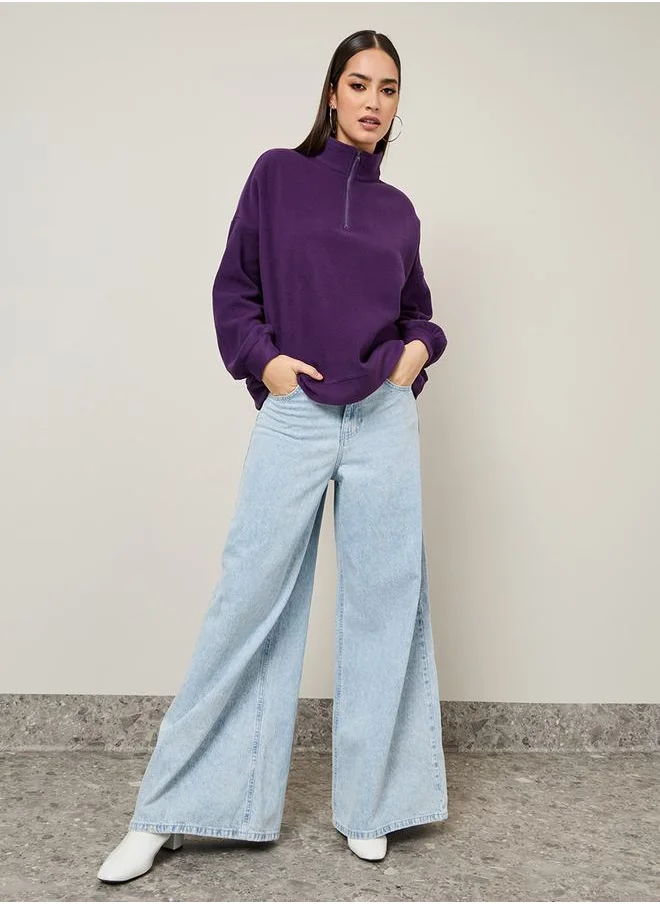 ستايلي Oversized Fit Half Zip Fleece Sweatshirt