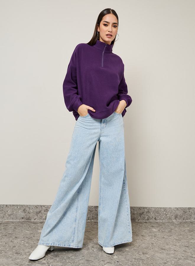 Styli Oversized Fit Half Zip Fleece Sweatshirt  - Image 2