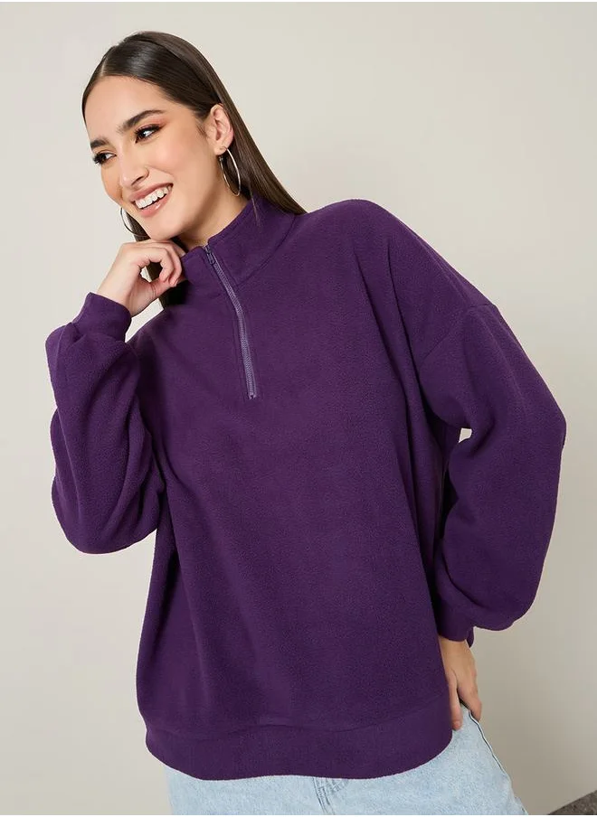ستايلي Oversized Fit Half Zip Fleece Sweatshirt