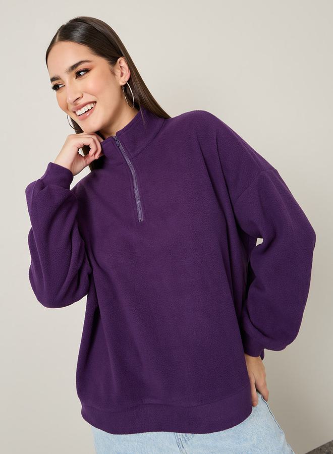 Styli Oversized Fit Half Zip Fleece Sweatshirt  - Image 1