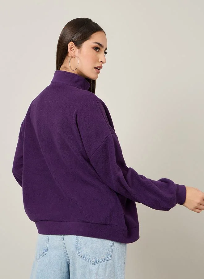 Styli Oversized Fit Half Zip Fleece Sweatshirt