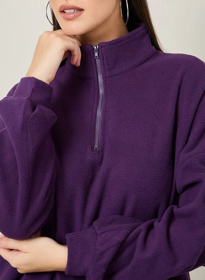 Styli Oversized Fit Half Zip Fleece Sweatshirt