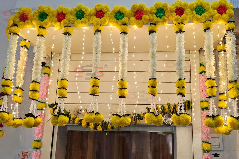 S2S خيوط زهور الياسمين والماريغولد البيضاء الاصطناعية البلاستيكية | خيوط زهور اصطناعية مصنوعة بشكل جميل | مثالية لعيد ديوالي، غانباتي، والبويا، وزينة المعابد، والمندير (عبوة من 5) - Image 1