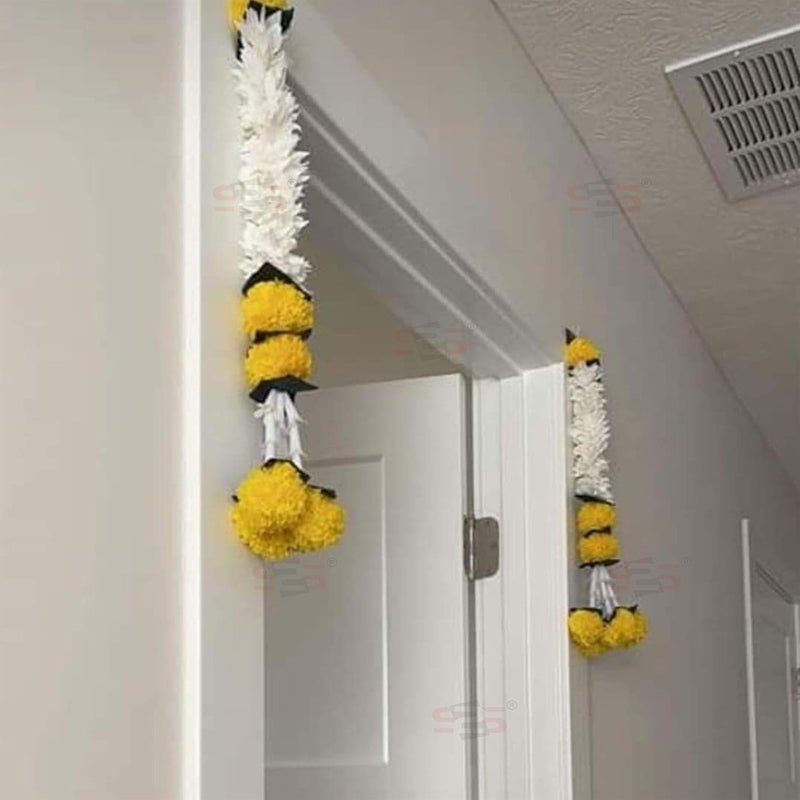 S2S خيوط زهور الياسمين والماريغولد البيضاء الاصطناعية البلاستيكية | خيوط زهور اصطناعية مصنوعة بشكل جميل | مثالية لعيد ديوالي، غانباتي، والبويا، وزينة المعابد، والمندير (عبوة من 5) - Image 3