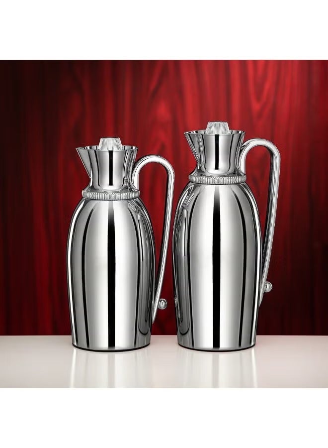 Al Marjan Vacuum Flask Set 0.75L & 1L Silver – 2-Piece Insulated Tea & Coffee Server Set - Image 1