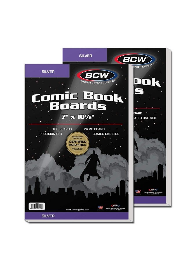 BCW - BCW Silver Age Comic Book Backing Boards | 2 Pack (200 Total) | Acid-Free Comic Book Boards, Magazine Boards, and Comic Boards for Silver Age Comics | Certified Acid-Free, 7"x10.5" - Image 1
