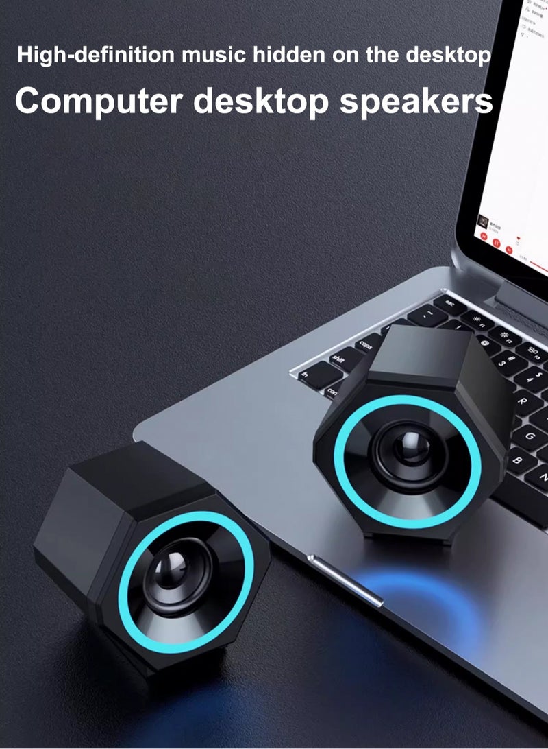 LOOPITYS PC speaker, USB computer speaker, USB wired subwoofer speaker, computer PC speaker, laptop desktop small audio speaker, USB powered computer stereo speaker for PC, desktop computer, computer, laptop, with surround sound and subwoofer  - Image 1