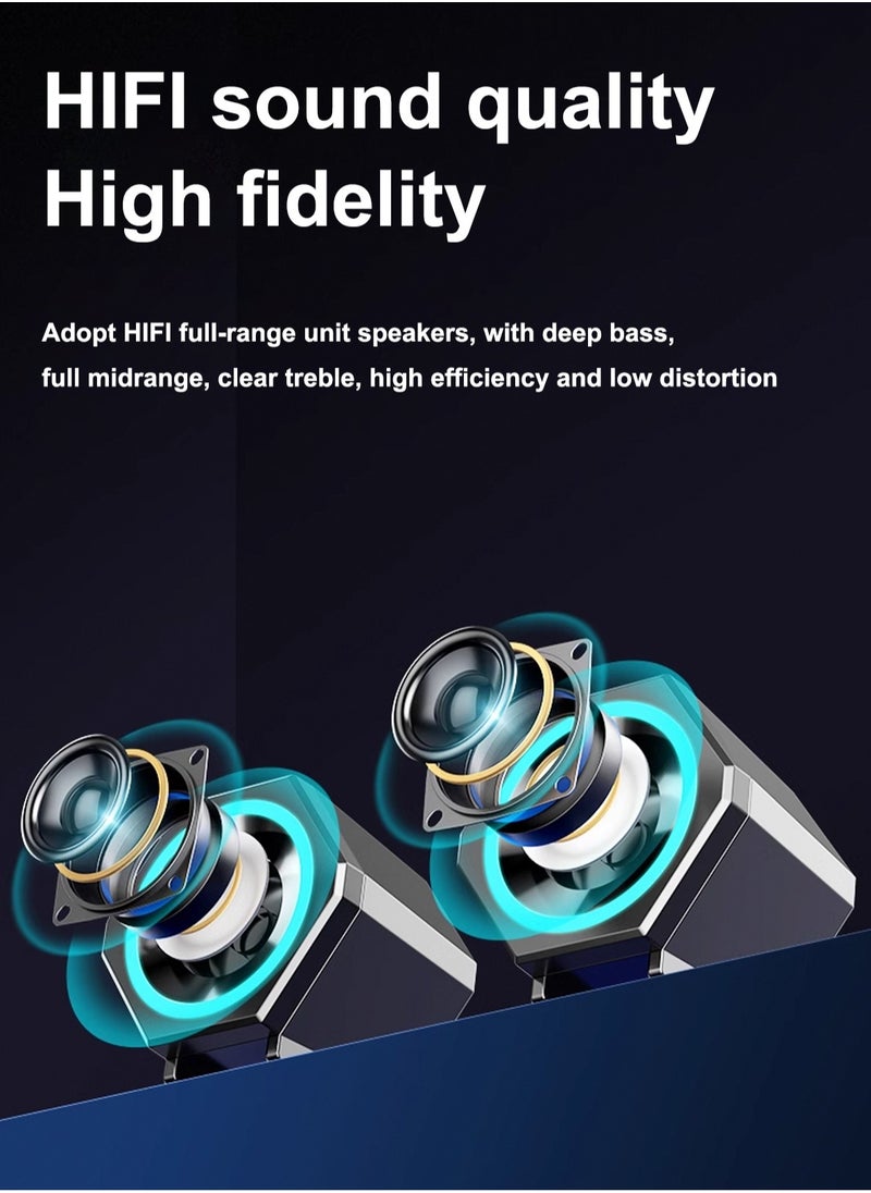LOOPITYS - PC speaker, USB computer speaker, USB wired subwoofer speaker, computer PC speaker, laptop desktop small audio speaker, USB powered computer stereo speaker for PC, desktop computer, computer, laptop, with surround sound and subwoofer - Image 1