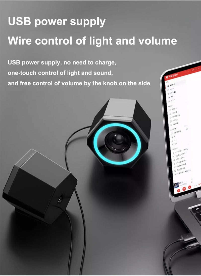 LOOPITYS - PC speaker, USB computer speaker, USB wired subwoofer speaker, computer PC speaker, laptop desktop small audio speaker, USB powered computer stereo speaker for PC, desktop computer, computer, laptop, with surround sound and subwoofer - Image 1