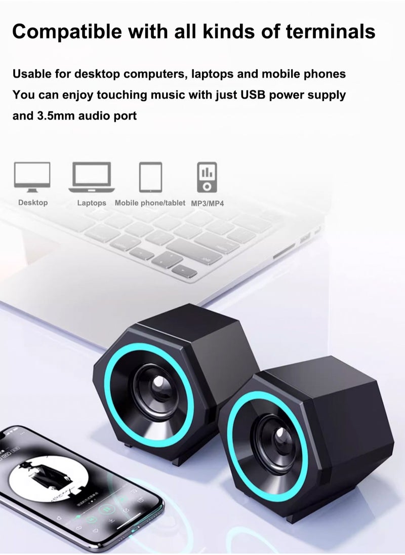 LOOPITYS - PC speaker, USB computer speaker, USB wired subwoofer speaker, computer PC speaker, laptop desktop small audio speaker, USB powered computer stereo speaker for PC, desktop computer, computer, laptop, with surround sound and subwoofer - Image 1