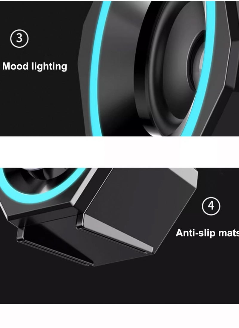 LOOPITYS - PC speaker, USB computer speaker, USB wired subwoofer speaker, computer PC speaker, laptop desktop small audio speaker, USB powered computer stereo speaker for PC, desktop computer, computer, laptop, with surround sound and subwoofer - Image 1